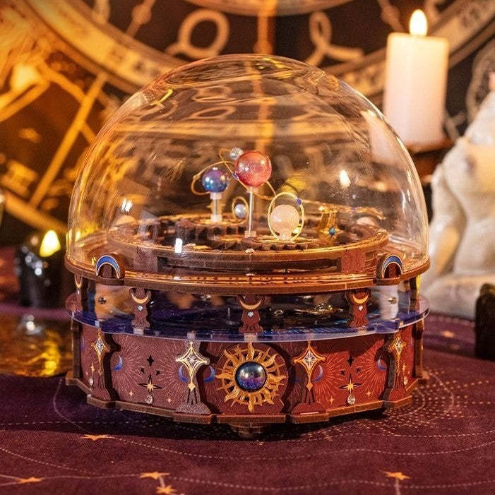 Planisphere DIY Music Box with Rotating Planets and Starry Light Display