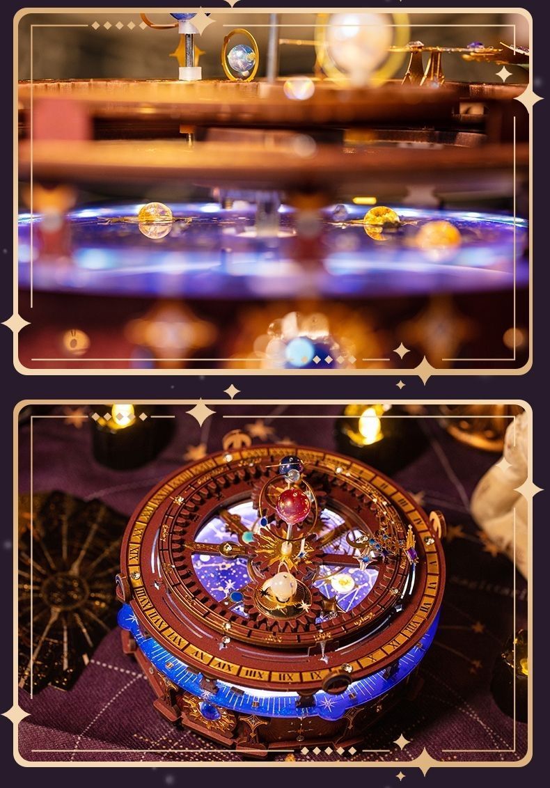 Planisphere DIY Music Box with Rotating Planets and Starry Light Display