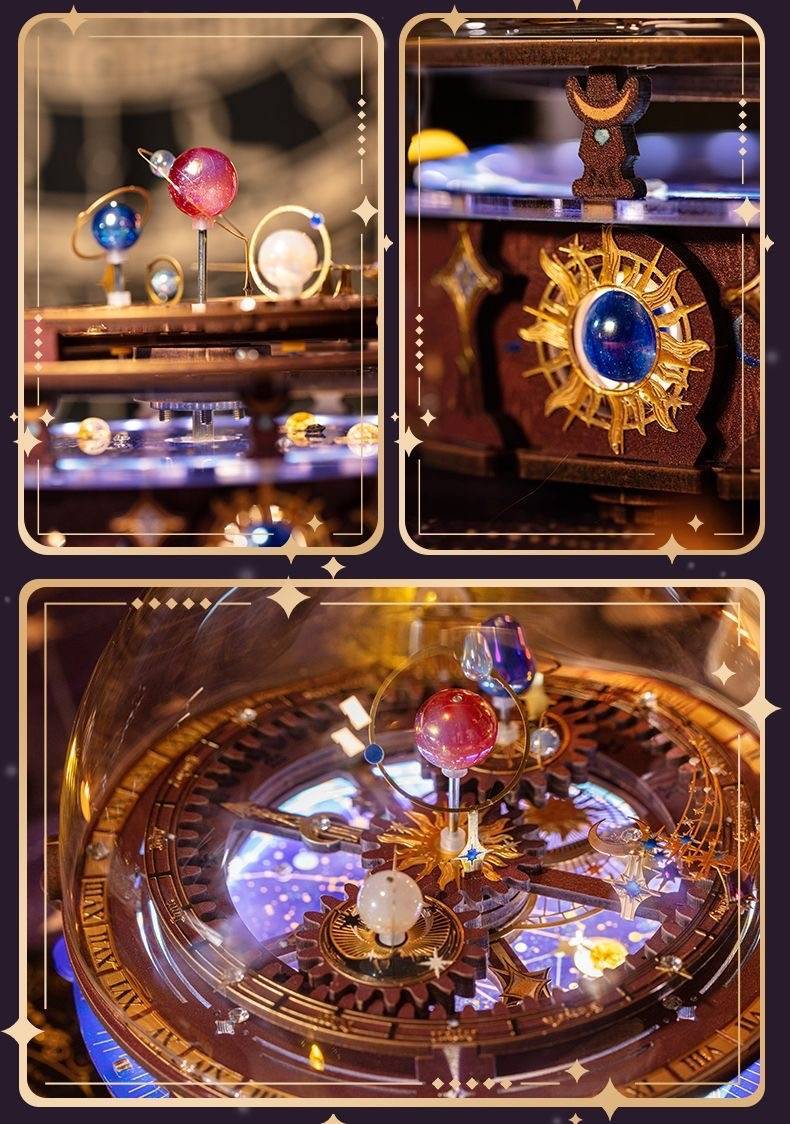 Planisphere DIY Music Box with Rotating Planets and Starry Light Display