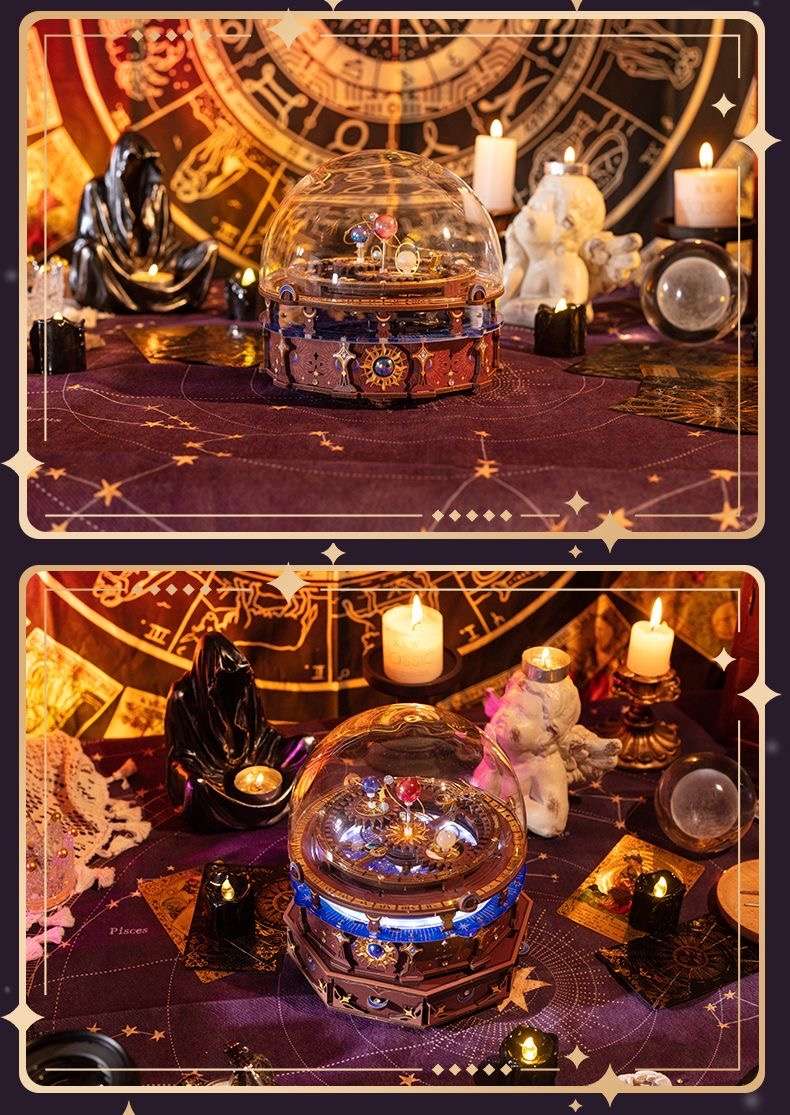 Planisphere DIY Music Box with Rotating Planets and Starry Light Display