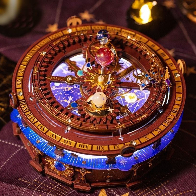 Planisphere DIY Music Box with Rotating Planets and Starry Light Display