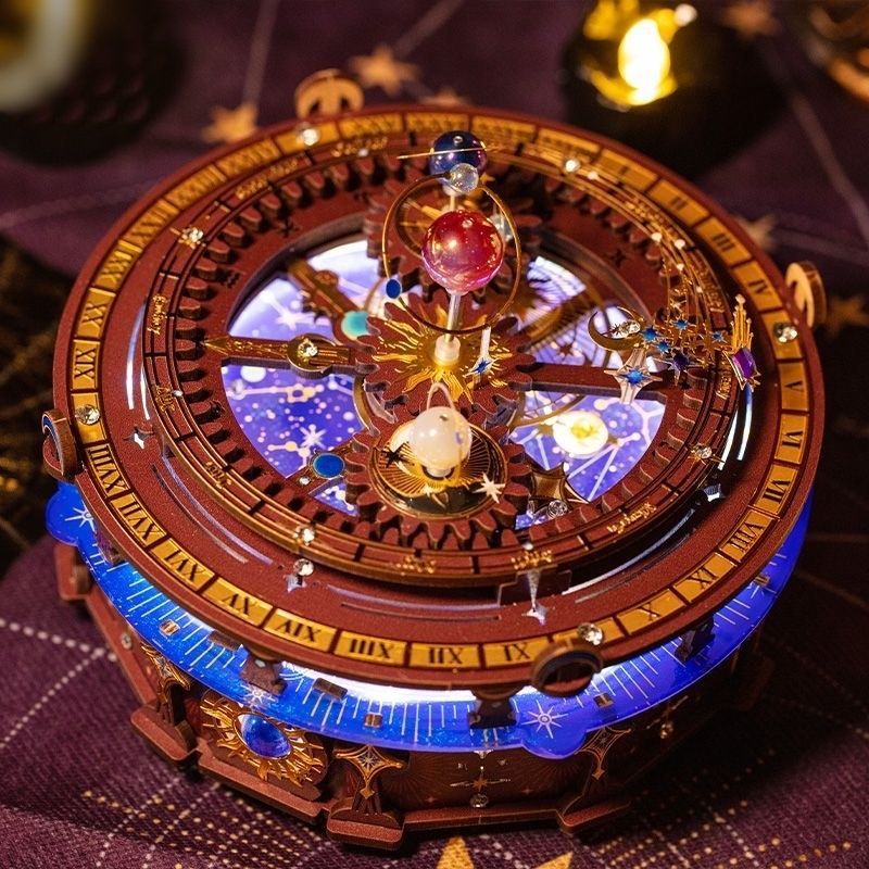 Planisphere DIY Music Box with Rotating Planets and Starry Light Display