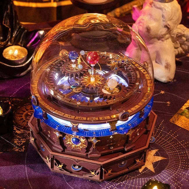 Planisphere DIY Music Box with Rotating Planets and Starry Light Display