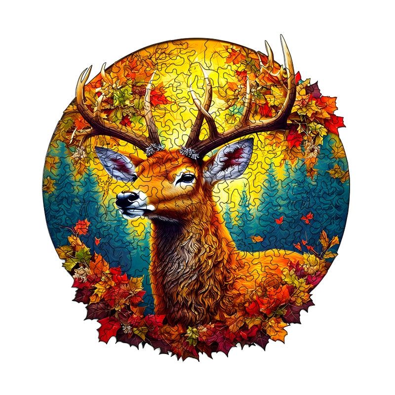 Red Maple Elk Wooden Jigsaw Puzzle – Unique Animal Shaped Puzzle Gift for Adults & Kids