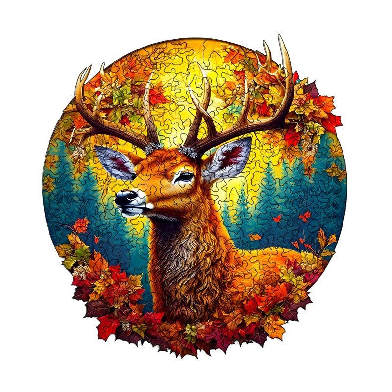 Red Maple Elk Wooden Jigsaw Puzzle – Unique Animal Shaped Puzzle Gift for Adults & Kids
