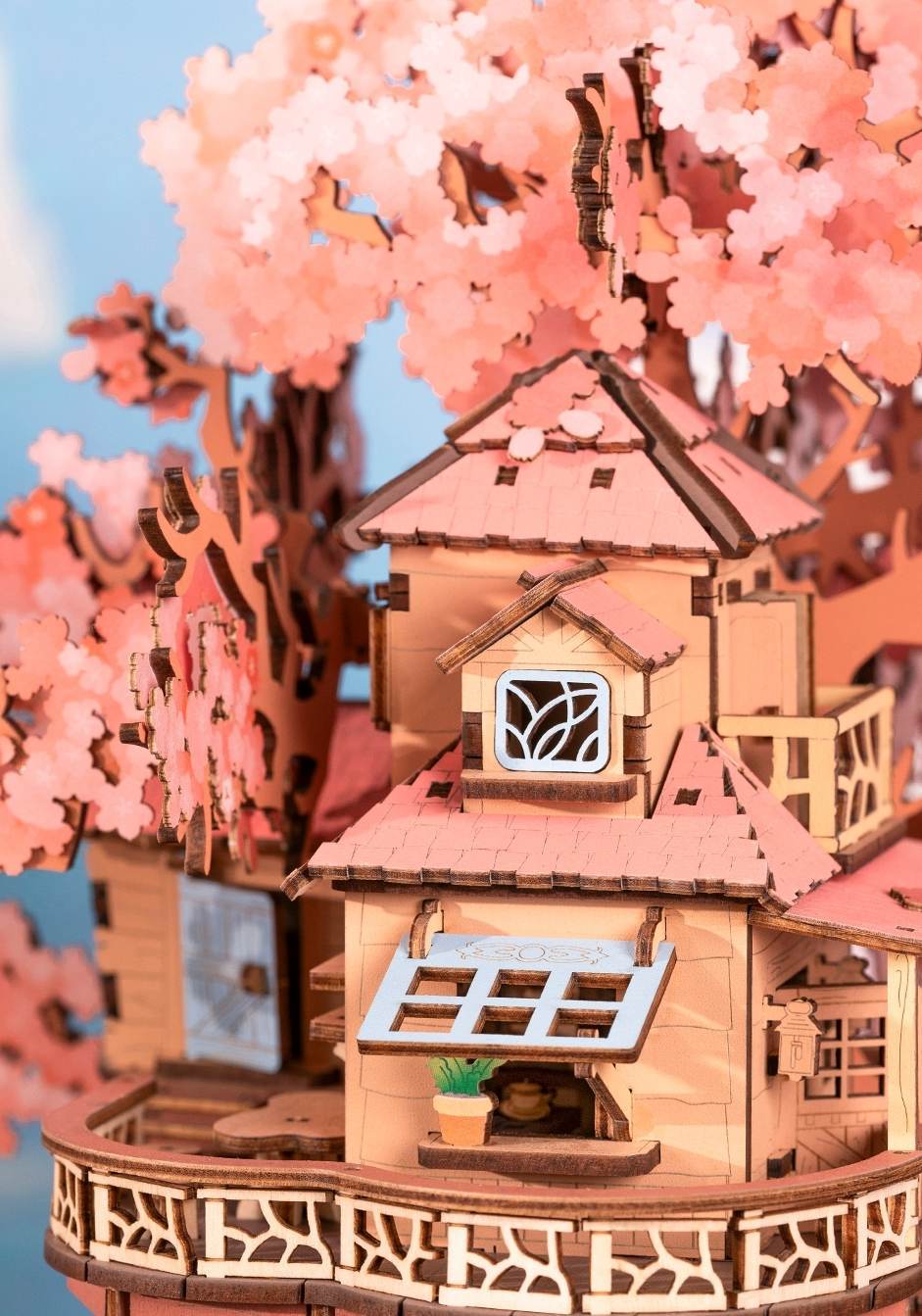 Sakura Tree House 3D Wooden Puzzle DIY Two Story Mechanical Model Gift