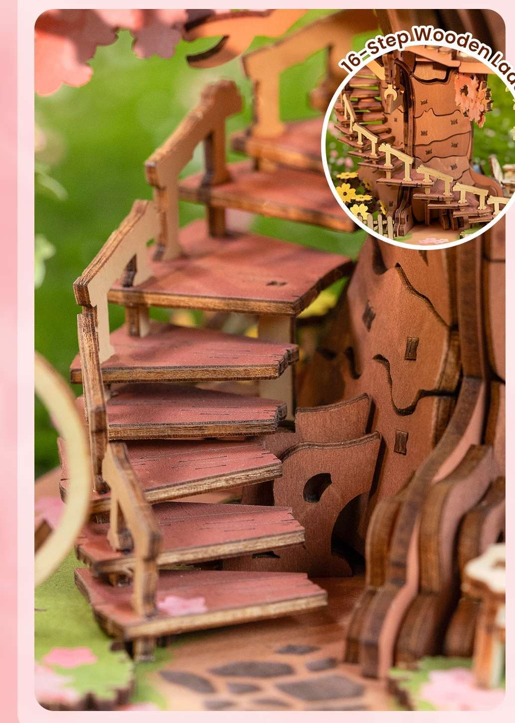 Sakura Tree House 3D Wooden Puzzle DIY Two Story Mechanical Model Gift