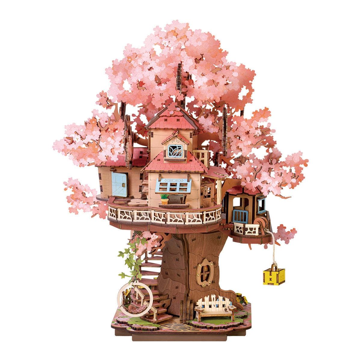 Sakura Tree House 3D Wooden Puzzle DIY Two Story Mechanical Model Gift