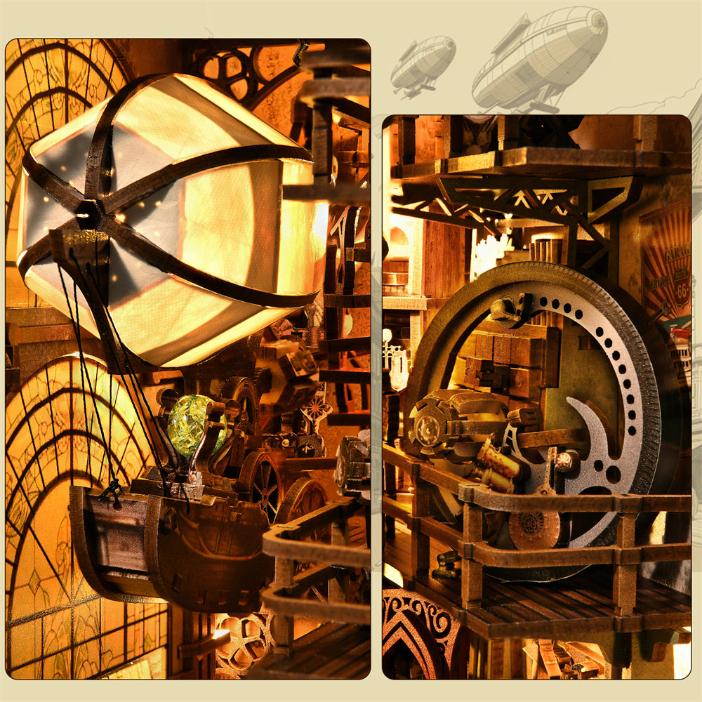 Uncle Peter's Steampunk Workshop DIY Book Nook Kit – Miniature Steampunk Bookshelf Scene & Collector’s DIY Kit