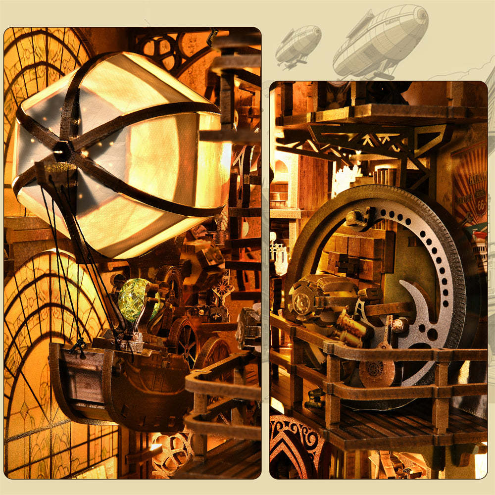 Uncle Peter's Steampunk Workshop DIY Book Nook Kit – Miniature Steampunk Bookshelf Scene & Collector’s DIY Kit