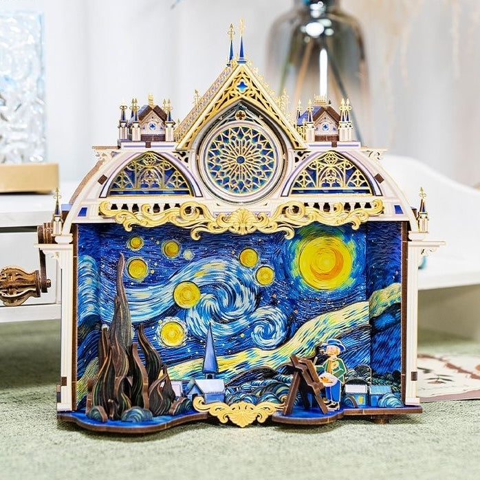 Van Gogh Starry Night 3D Metal Puzzle with Moving Gears and Sound Activated Light