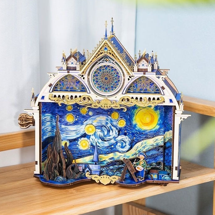 Van Gogh Starry Night 3D Metal Puzzle with Moving Gears and Sound Activated Light