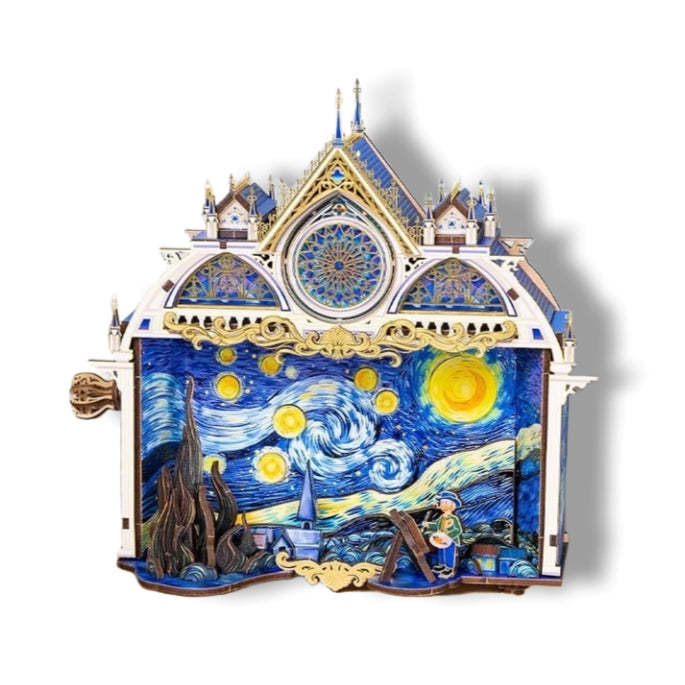 Van Gogh Starry Night 3D Metal Puzzle with Moving Gears and Sound Activated Light
