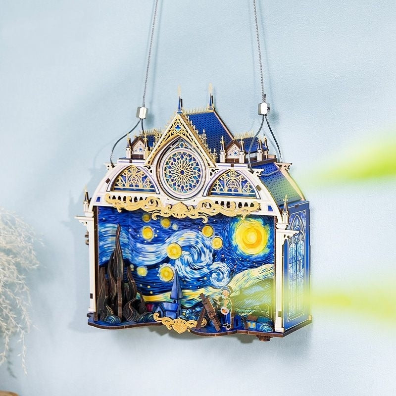 Van Gogh Starry Night 3D Metal Puzzle with Moving Gears and Sound Activated Light