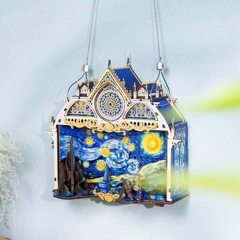 Van Gogh Starry Night 3D Metal Puzzle with Moving Gears and Sound Activated Light