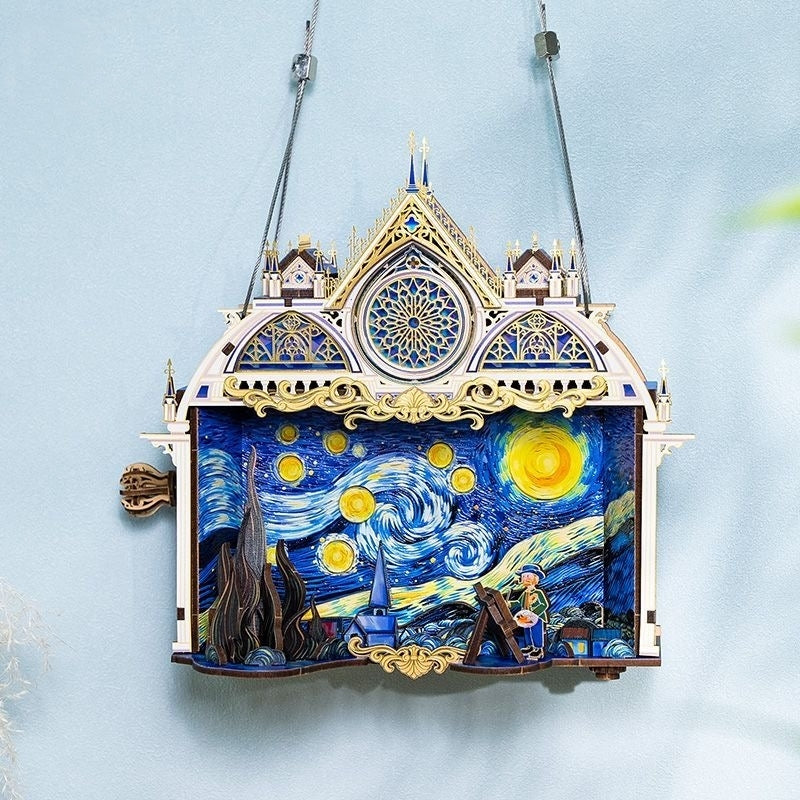 Van Gogh Starry Night 3D Metal Puzzle with Moving Gears and Sound Activated Light