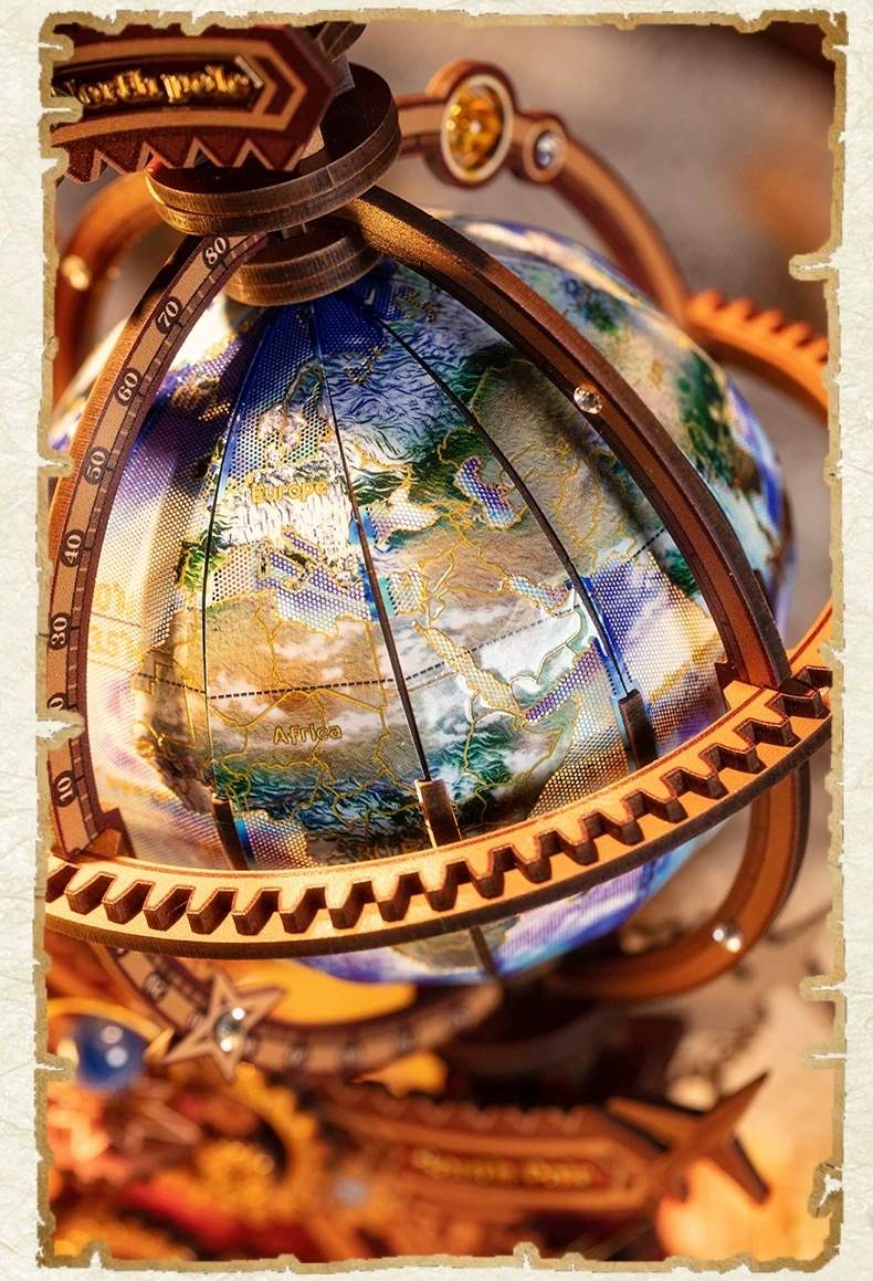 Secret World 3D Metal Globe Puzzle with Rotating Gears Hidden Core and USB Light