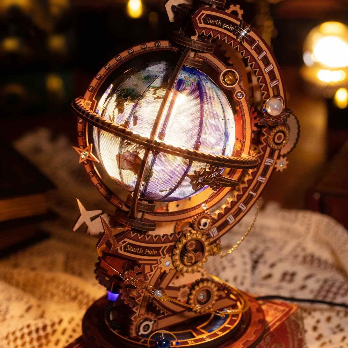 Secret World 3D Metal Globe Puzzle with Rotating Gears Hidden Core and USB Light