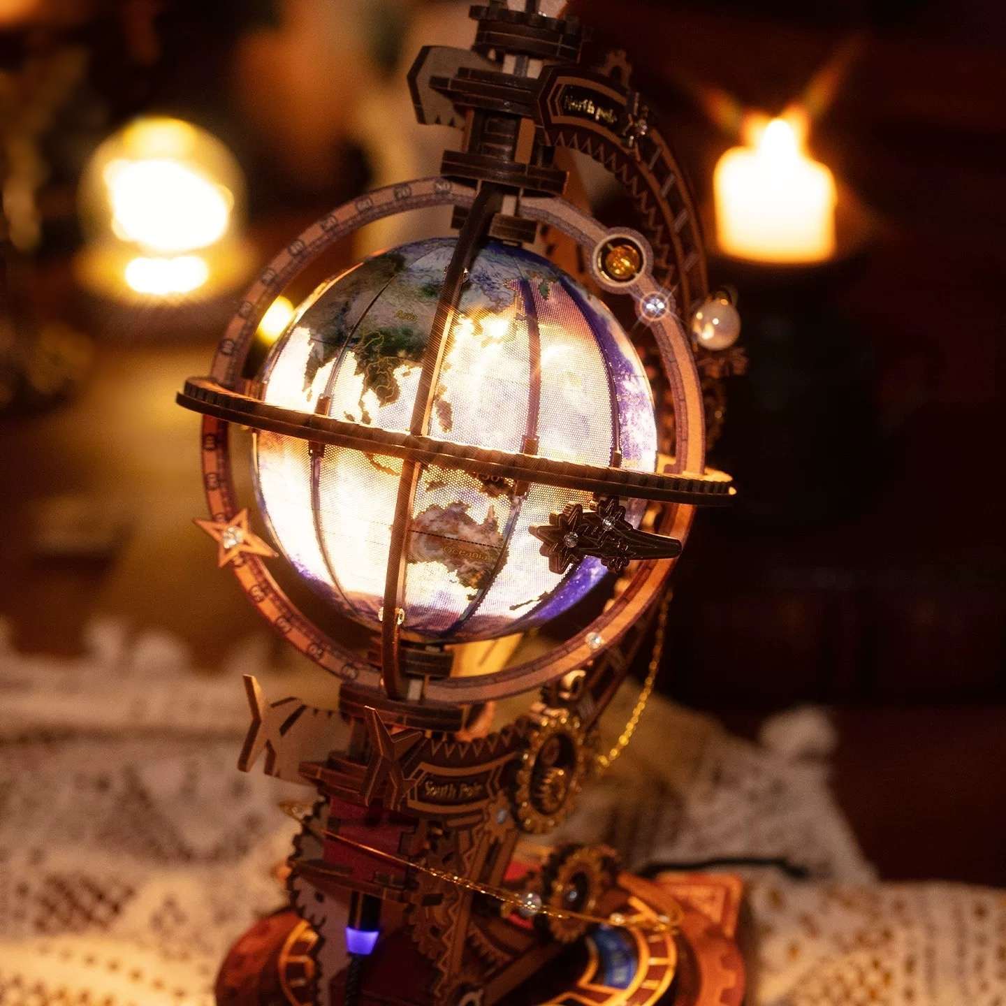 Secret World 3D Metal Globe Puzzle with Rotating Gears Hidden Core and USB Light