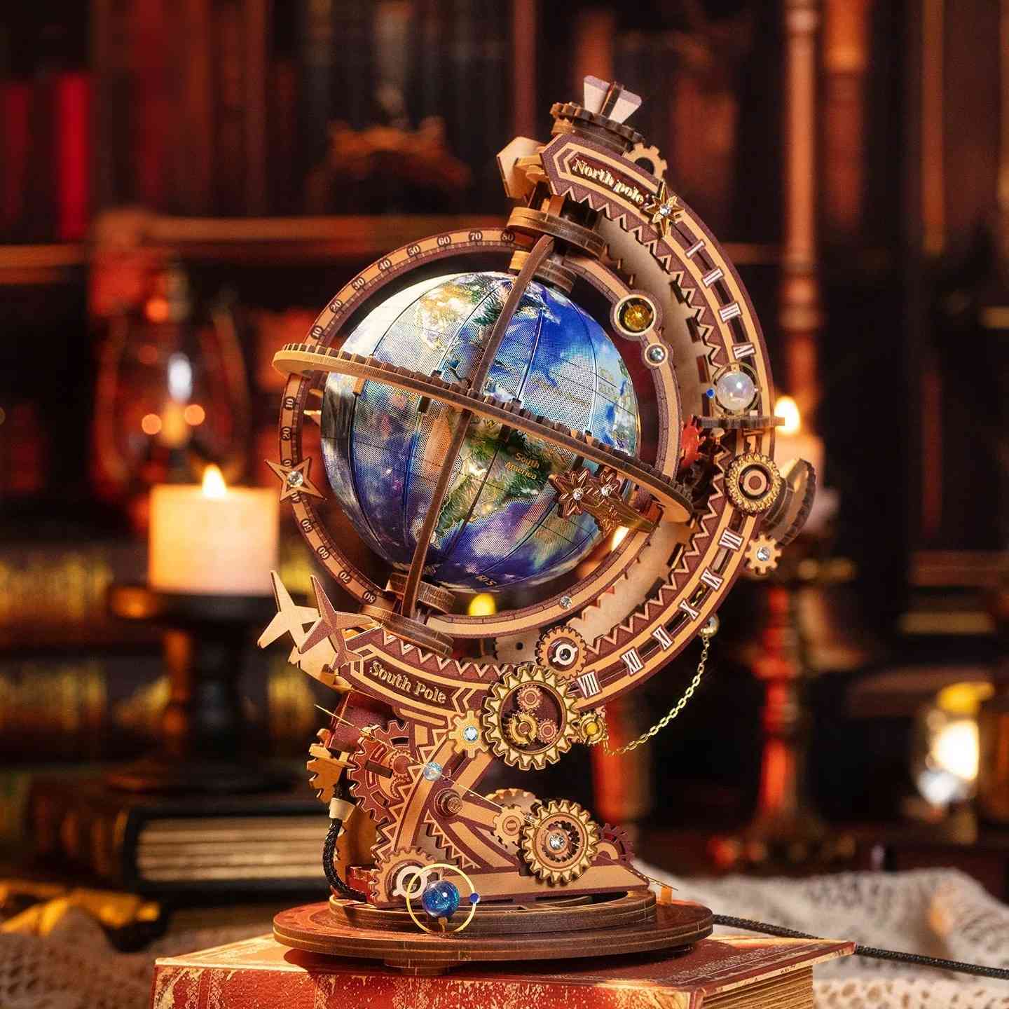 Secret World 3D Metal Globe Puzzle with Rotating Gears Hidden Core and USB Light