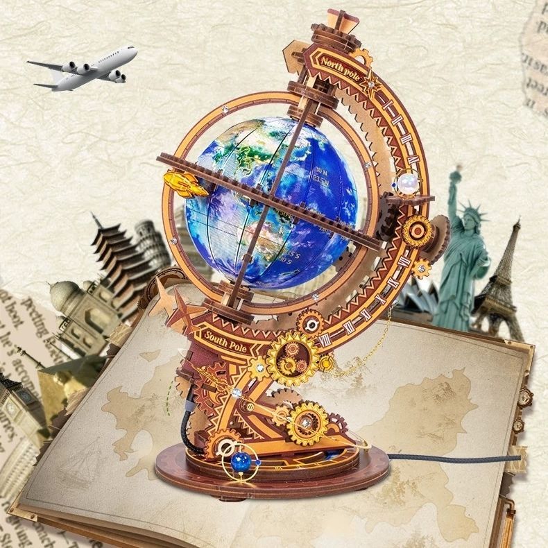 Secret World 3D Metal Globe Puzzle with Rotating Gears Hidden Core and USB Light