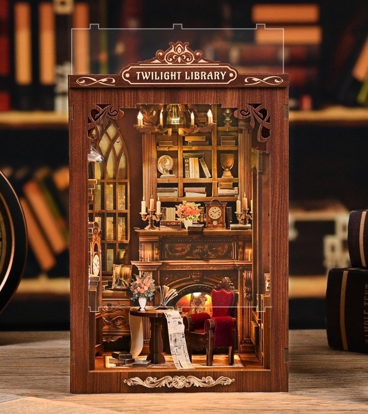 Twilight Library DIY Book Nook Kit – Miniature Enchanted Bookshelf Scene for Collectors