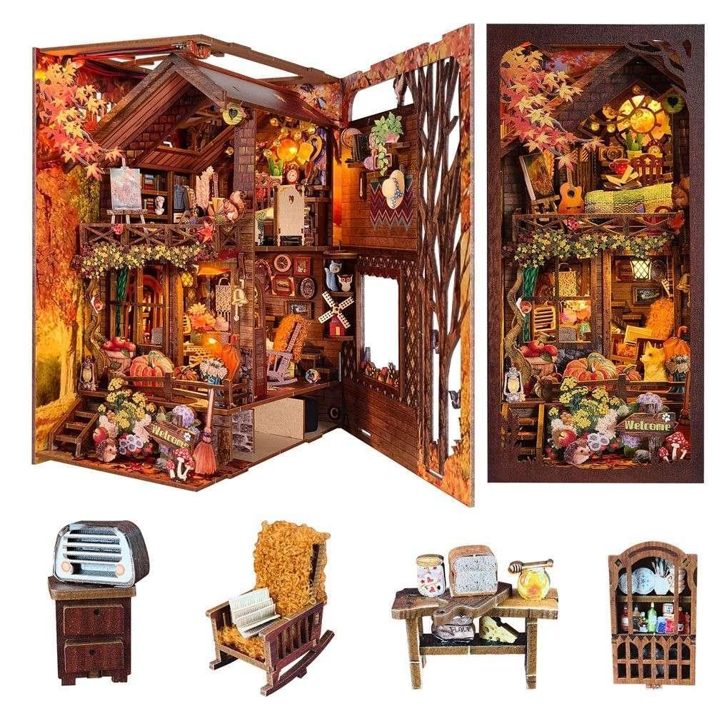 Twilight Cottage DIY Book Nook Kit – Miniature Enchanted Cottage Bookshelf Scene