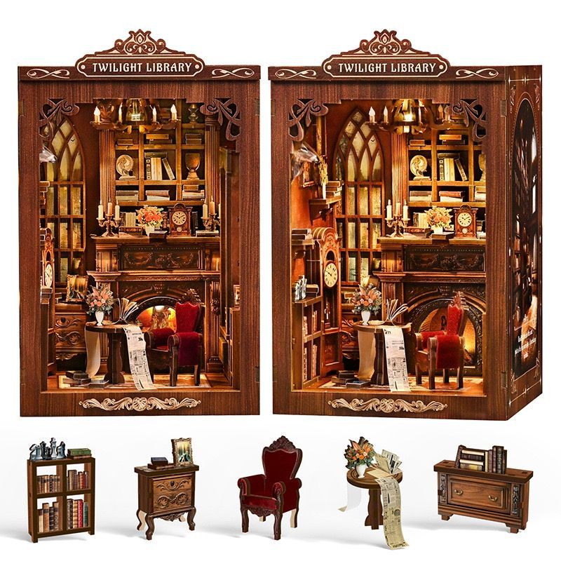 Twilight Library DIY Book Nook Kit – Miniature Enchanted Bookshelf Scene for Collectors