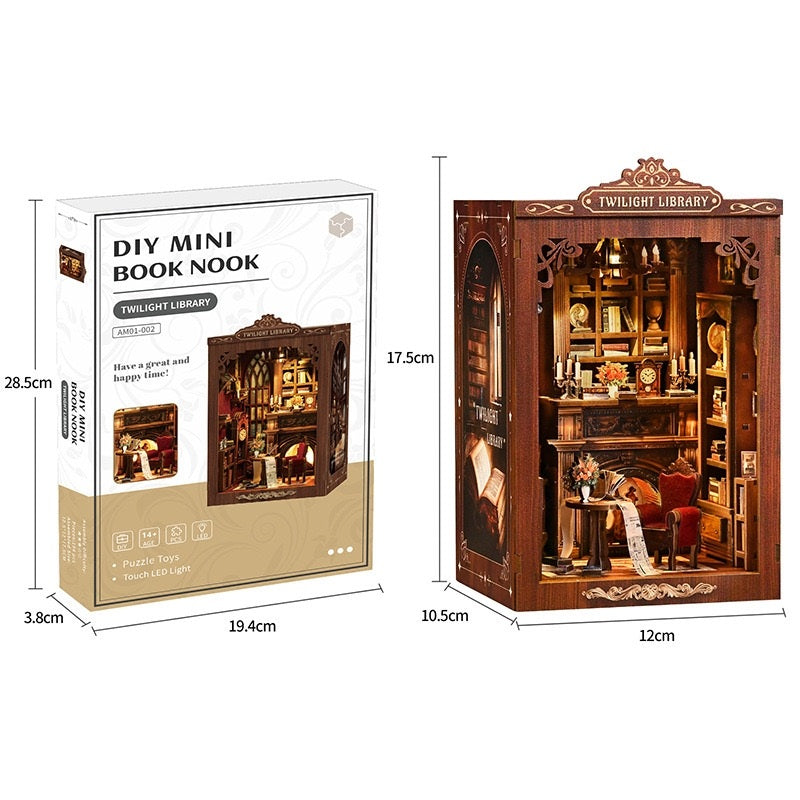 Twilight Library DIY Book Nook Kit – Miniature Enchanted Bookshelf Scene for Collectors