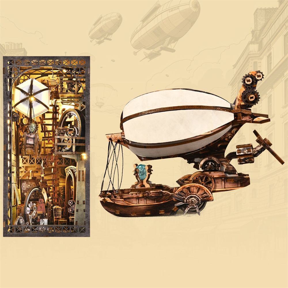 Uncle Peter's Steampunk Workshop DIY Book Nook Kit – Miniature Steampunk Bookshelf Scene & Collector’s DIY Kit