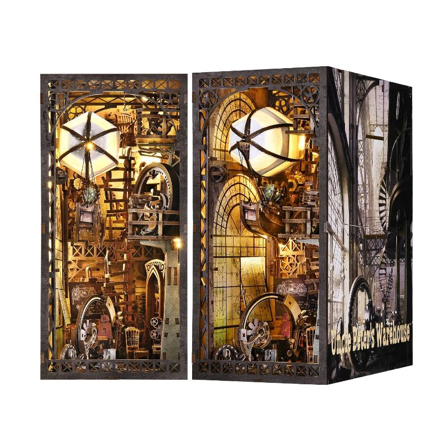 Uncle Peter's Steampunk Workshop DIY Book Nook Kit – Miniature Steampunk Bookshelf Scene & Collector’s DIY Kit