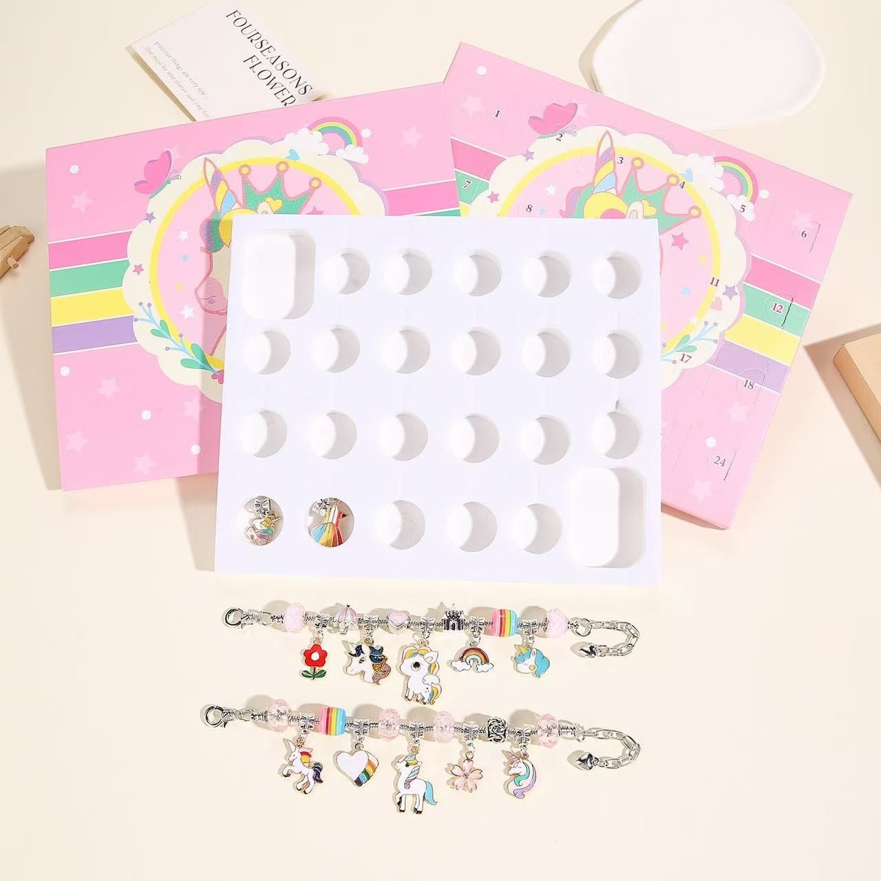 Unicorn Advent Calendar Christmas Countdown Bracelet Set – 24 Days Holiday Jewelry Gift for Kids