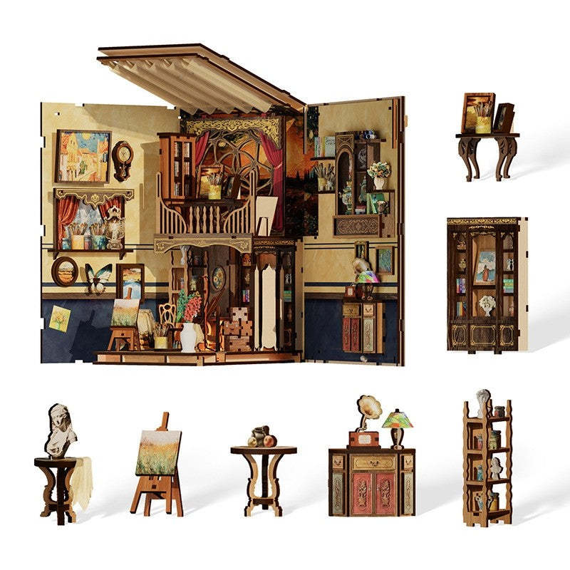 Van Gogh Studio DIY Book Nook Kit – Miniature Art Studio Bookshelf Scene