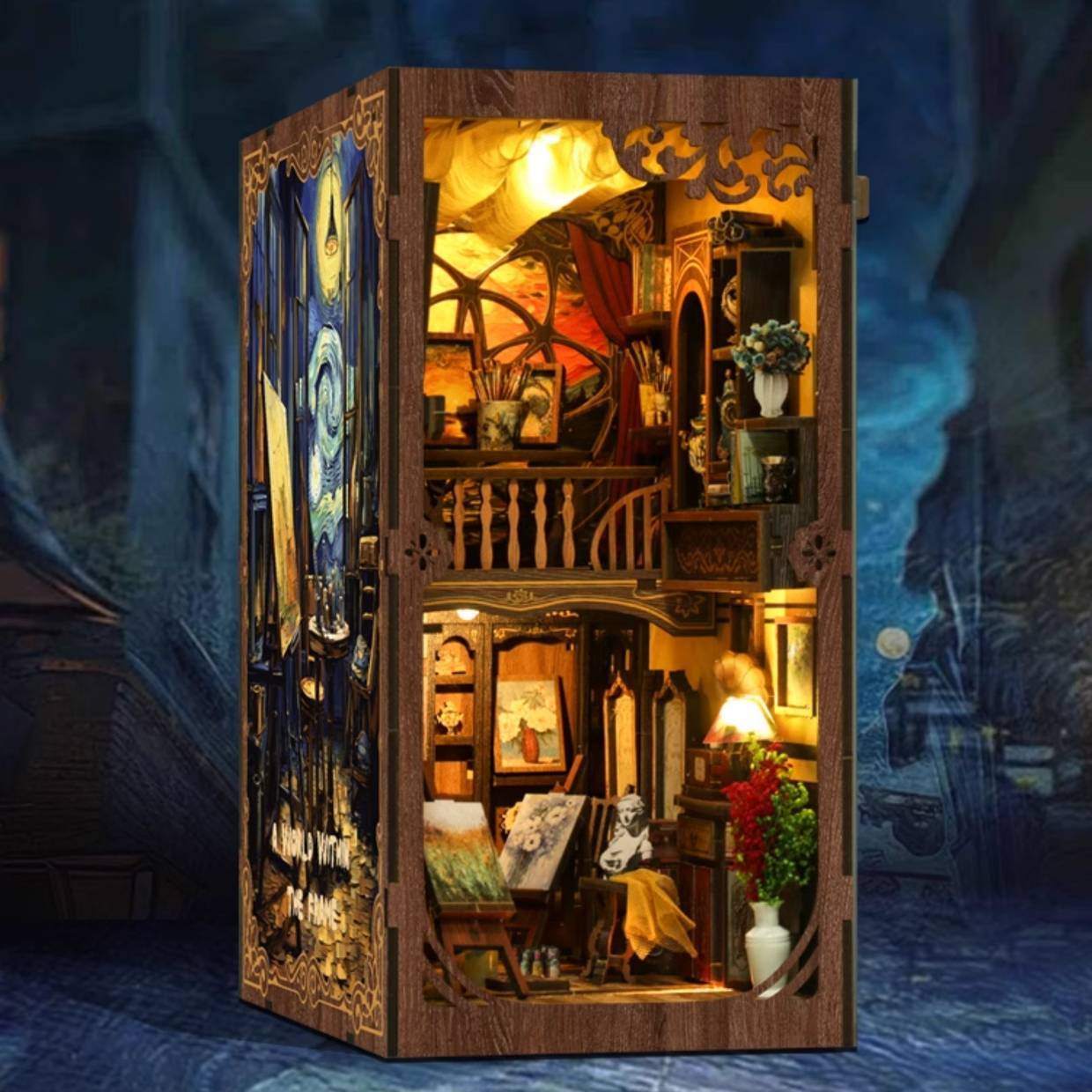 Van Gogh Studio DIY Book Nook Kit – Miniature Art Studio Bookshelf Scene