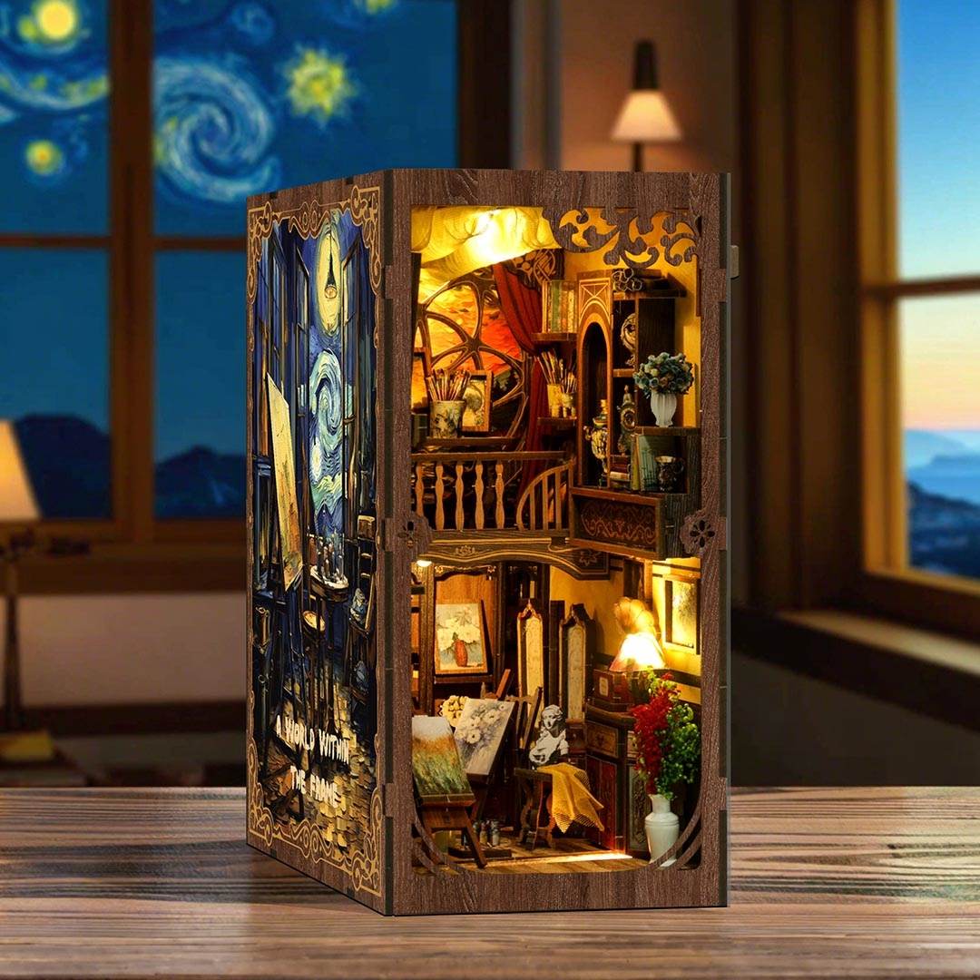 Van Gogh Studio DIY Book Nook Kit – Miniature Art Studio Bookshelf Scene