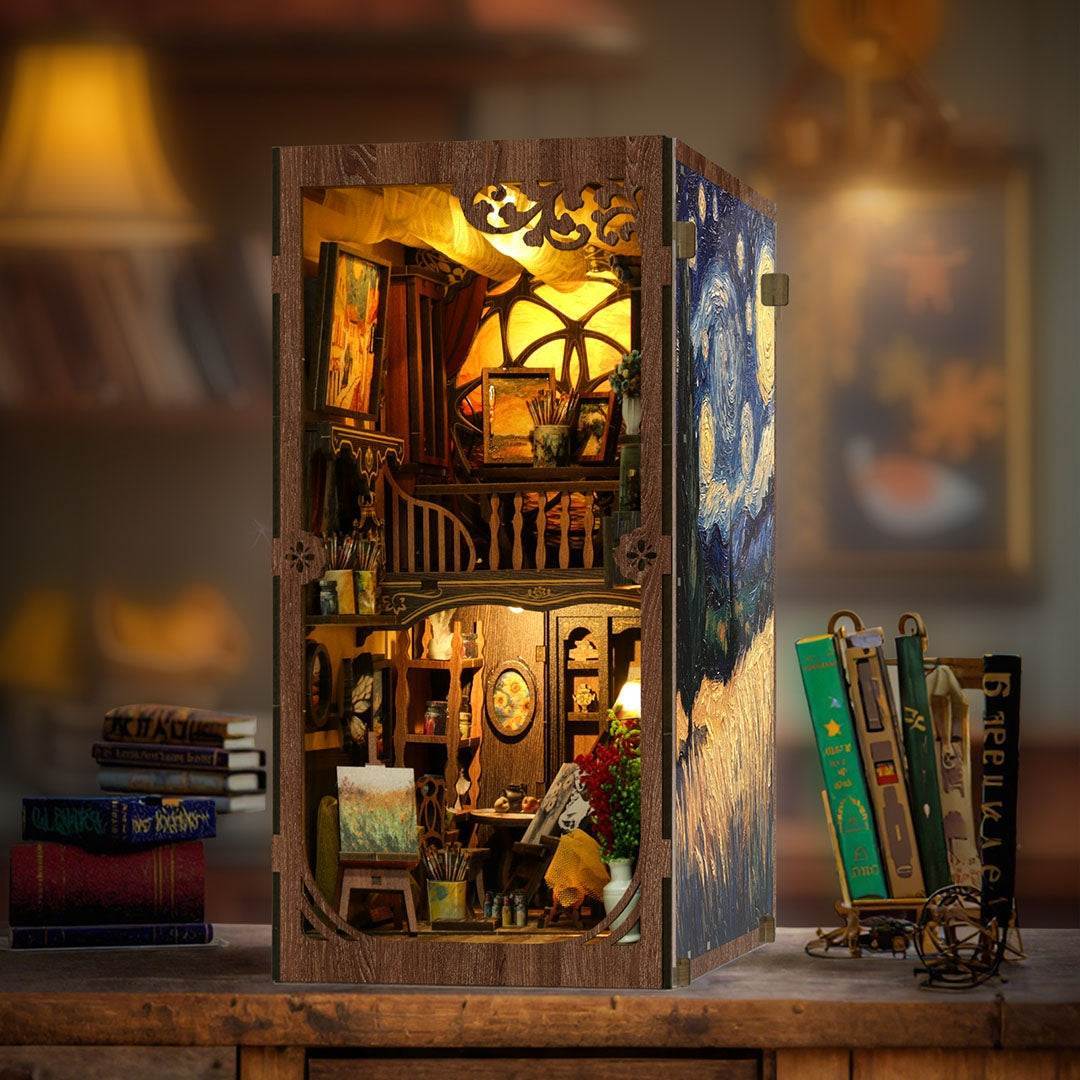 Van Gogh Studio DIY Book Nook Kit – Miniature Art Studio Bookshelf Scene