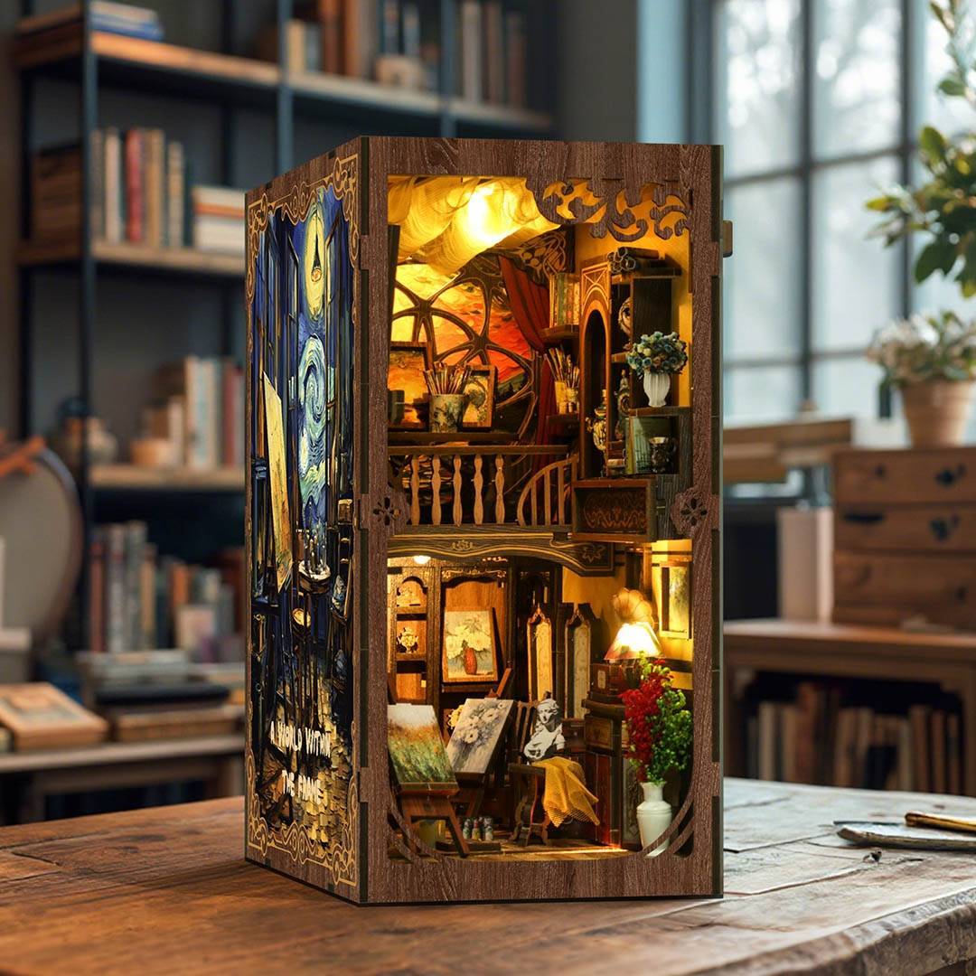 Van Gogh Studio DIY Book Nook Kit – Miniature Art Studio Bookshelf Scene