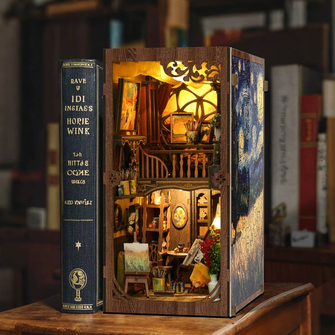 Van Gogh Studio DIY Book Nook Kit – Miniature Art Studio Bookshelf Scene