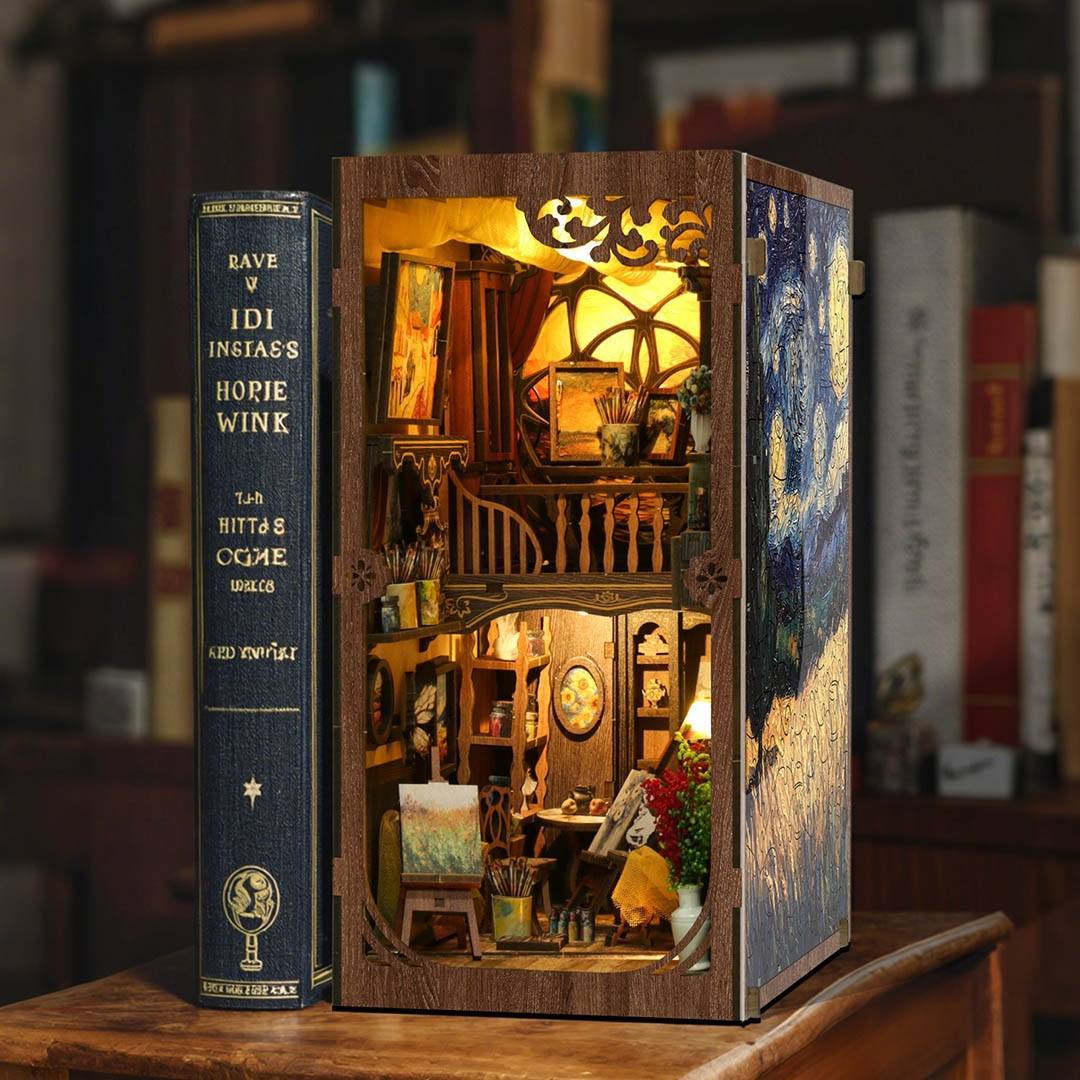 Van Gogh Studio DIY Book Nook Kit – Miniature Art Studio Bookshelf Scene