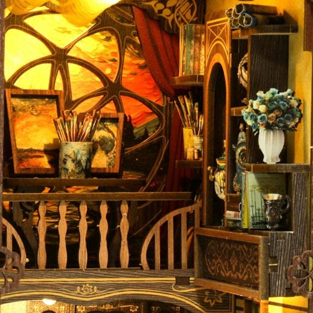 Van Gogh Studio DIY Book Nook Kit – Miniature Art Studio Bookshelf Scene