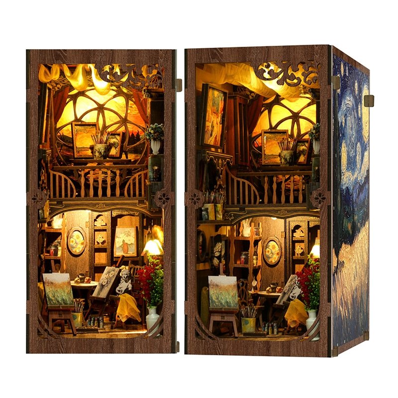 Van Gogh Studio DIY Book Nook Kit – Miniature Art Studio Bookshelf Scene