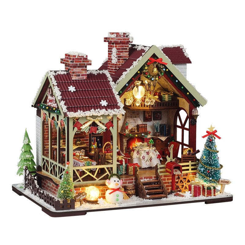 Warm Christmas Lodge DIY Miniature House Kit – Cozy Holiday Miniature Home & Gift