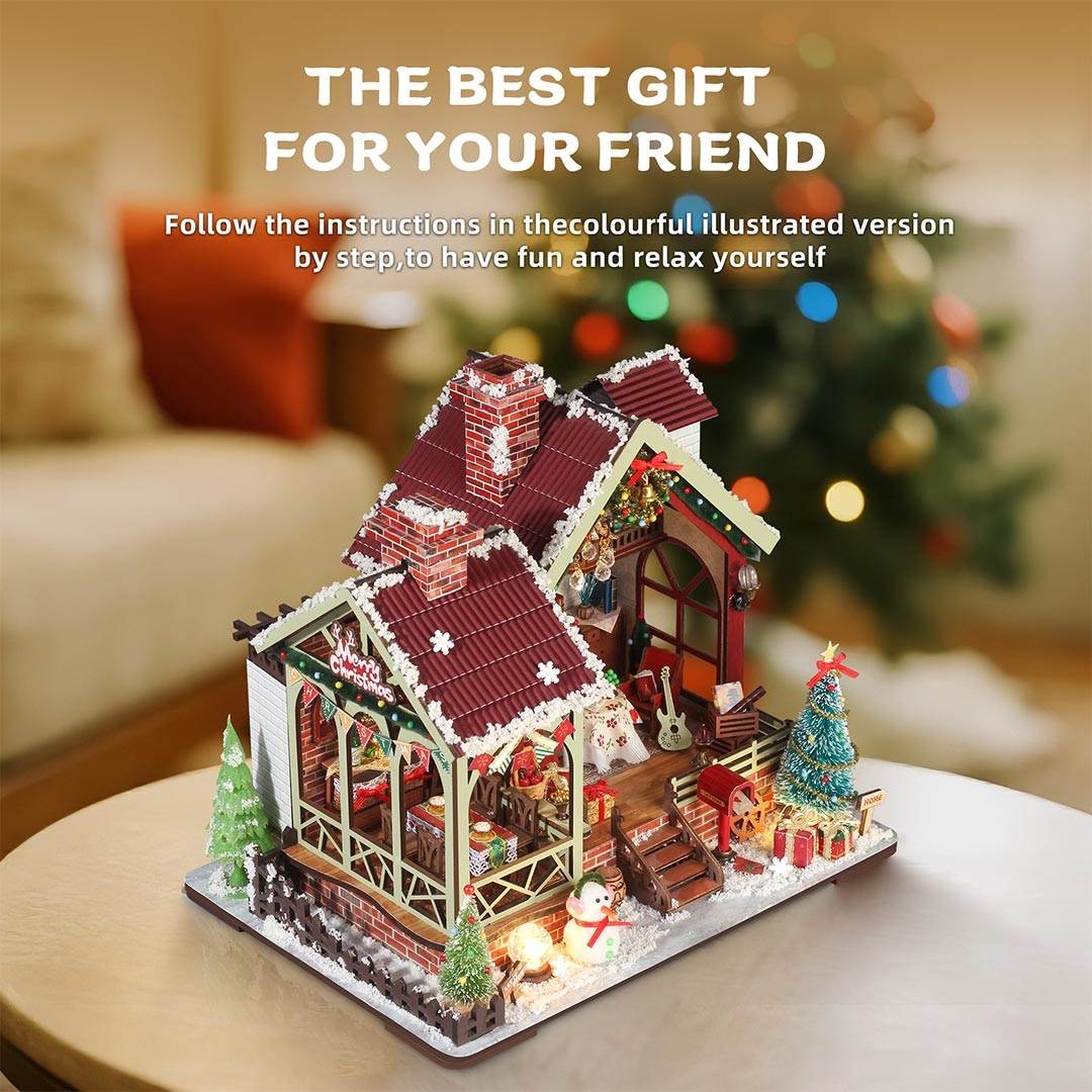 Warm Christmas Lodge DIY Miniature House Kit – Cozy Holiday Miniature Home & Gift