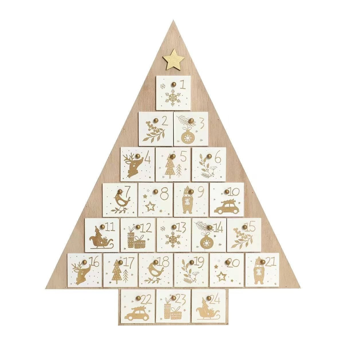 White Christmas Tree Wooden Advent Calendar – 24 Days Holiday Countdown & Gift