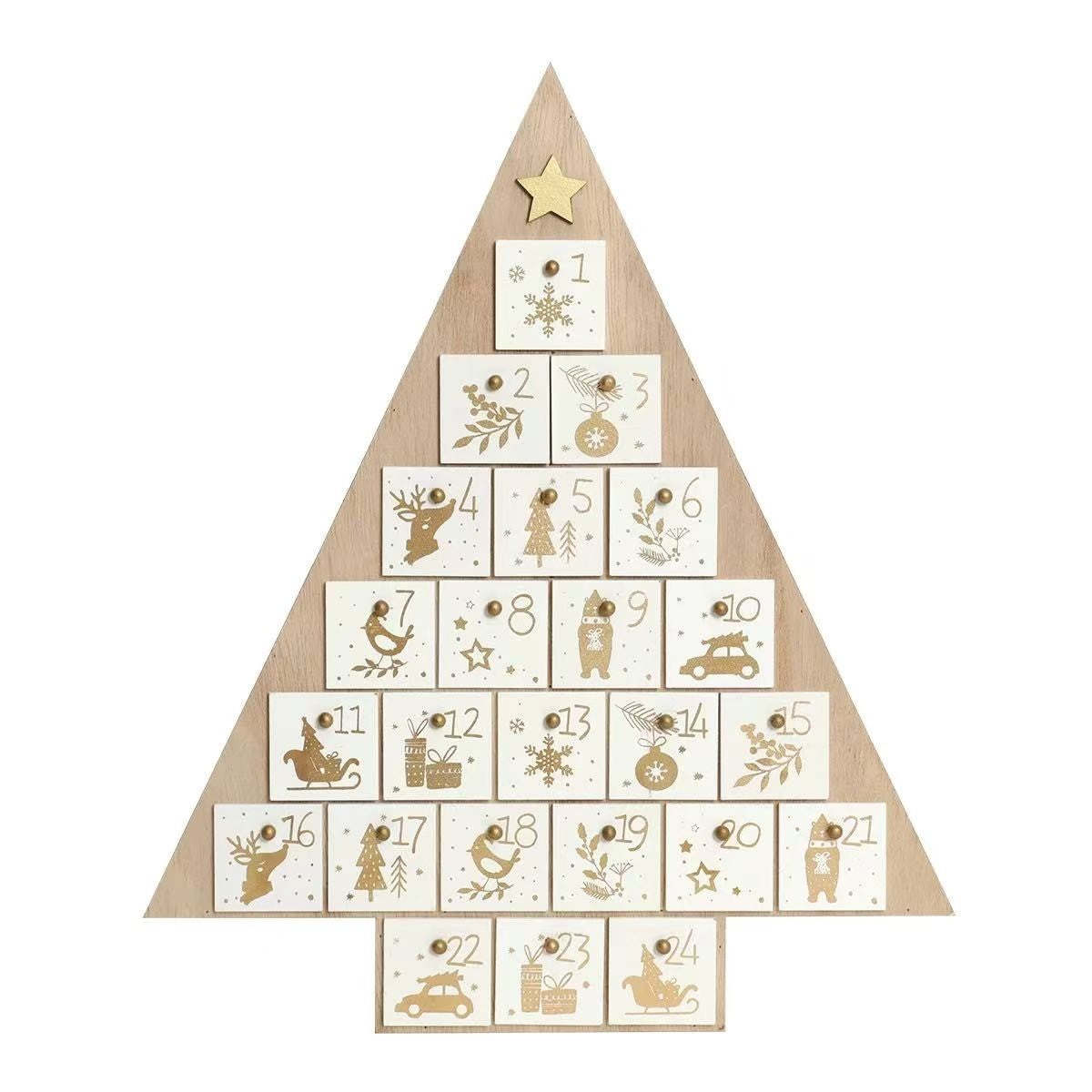 White Christmas Tree Wooden Advent Calendar – 24 Days Holiday Countdown & Gift