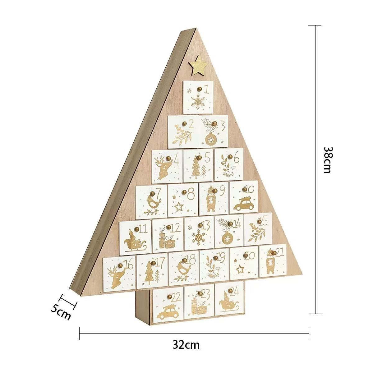 White Christmas Tree Wooden Advent Calendar – 24 Days Holiday Countdown & Gift