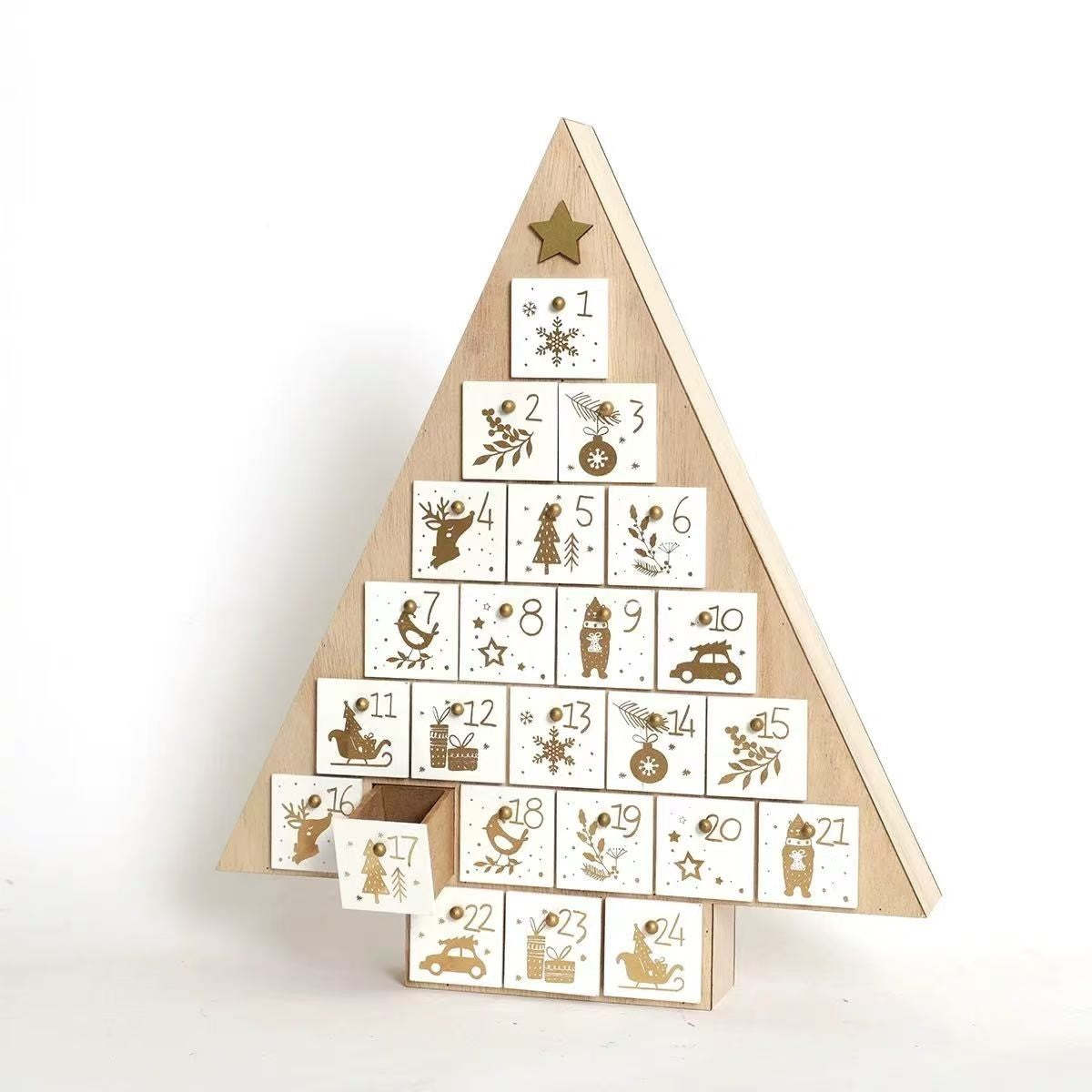 White Christmas Tree Wooden Advent Calendar – 24 Days Holiday Countdown & Gift