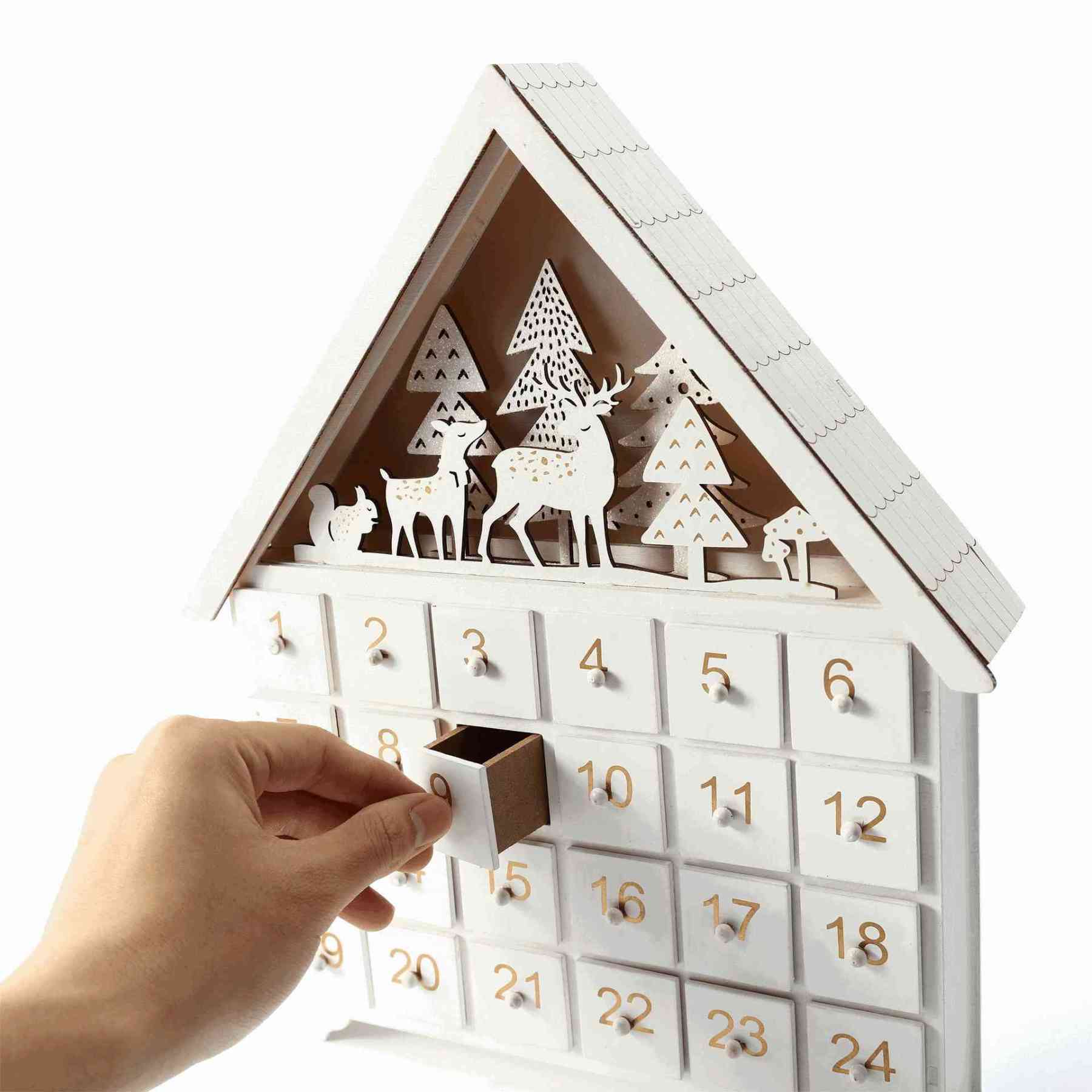 White Forest Christmas Countdown Advent Calendar – 24 Days Holiday Decoration & Gift