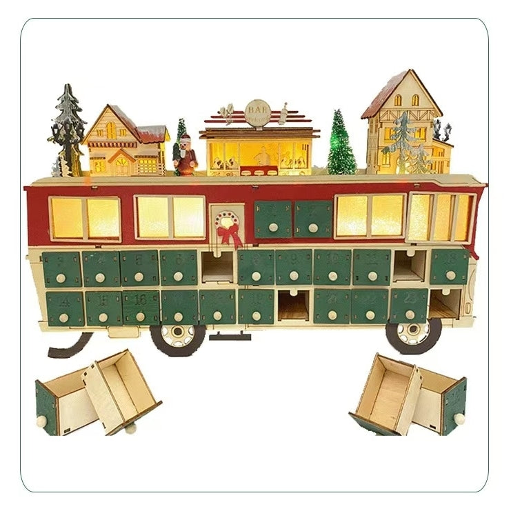 Wooden Bus Christmas Countdown Advent Calendar – 24 Days Holiday Fun & Gift
