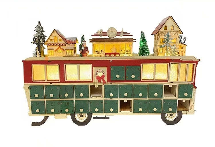 Wooden Bus Christmas Countdown Advent Calendar – 24 Days Holiday Fun & Gift